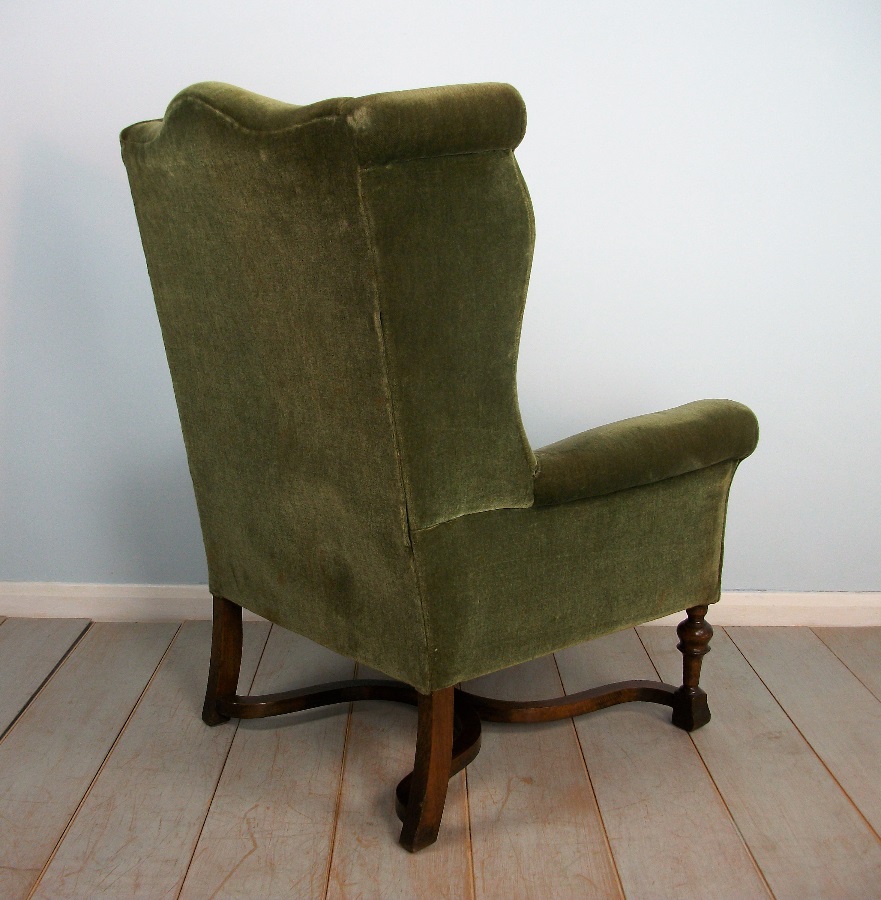 Pair of Edwardian Wing Back Upholstered Armchairs